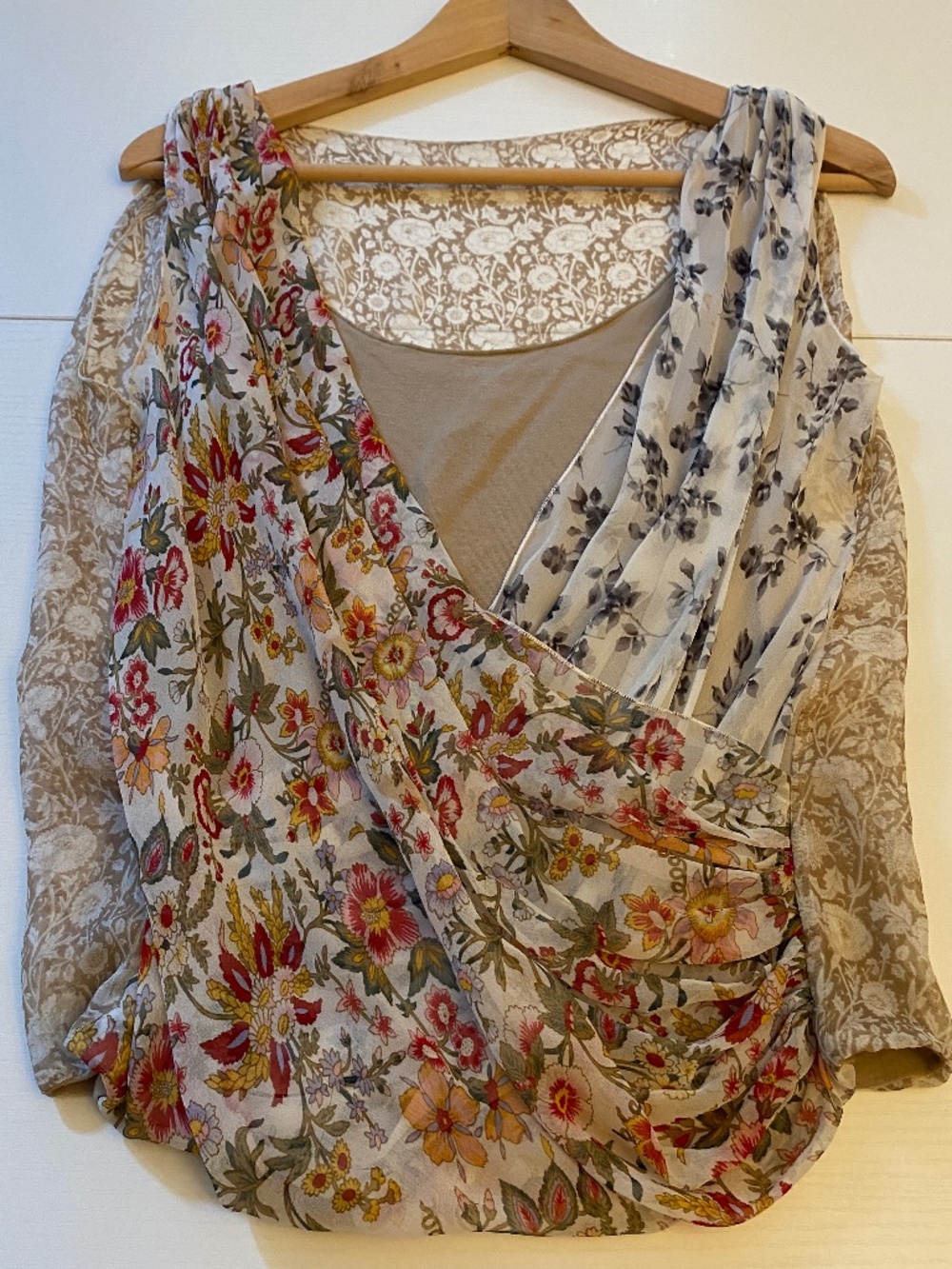 Bailey 44 Silk Mixed Print Crossover Draped Tank Top Multi Floral Size Small
